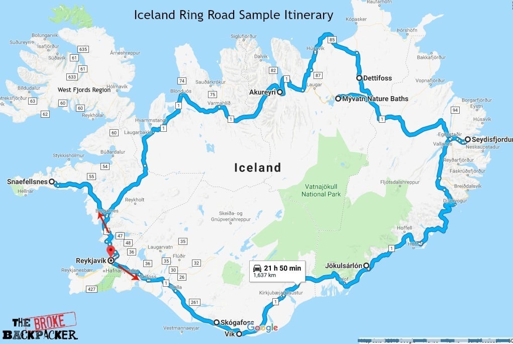 Route auf der Ringstraße Islands