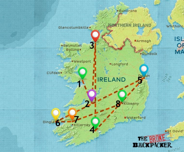 Eine Karte von Orten, an denen Sie in Irland bleiben können
