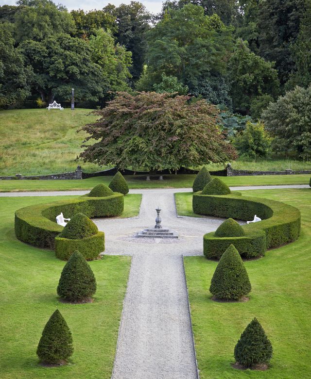 Das Glinsky Castle in Irland, das der Landschaftsdesignerin Katherine Fitzgerald, Persian Iron Tree Parrotia Persica, gehörte, bildet die zentrale Achse des Gartens, die in den 1930er Jahren von der Großmutter Katherine gepflanzt wurde. Es ist einer der ersten, der im Laub auftritt und eine der frühesten im Herbst ist.